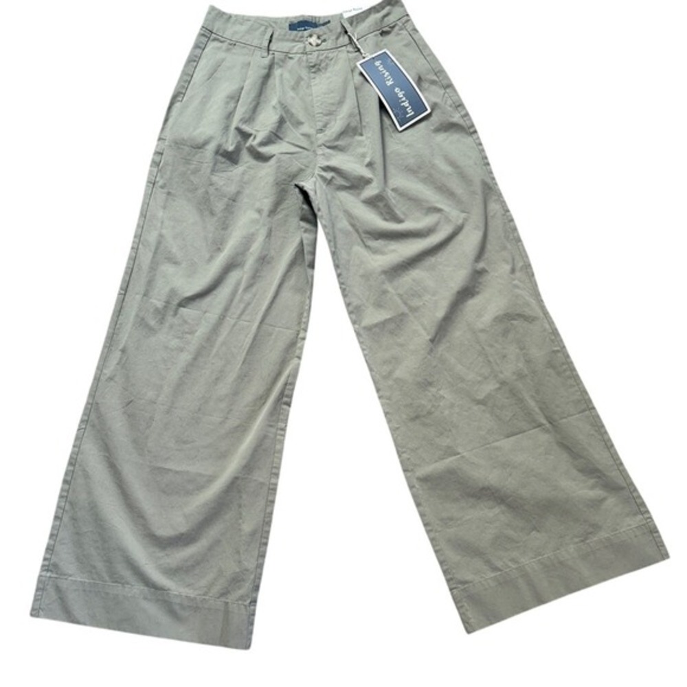 Indigo Rising Khaki Green Pleated Wide-Leg High Waisted CottonTrouser Pants 28/7
